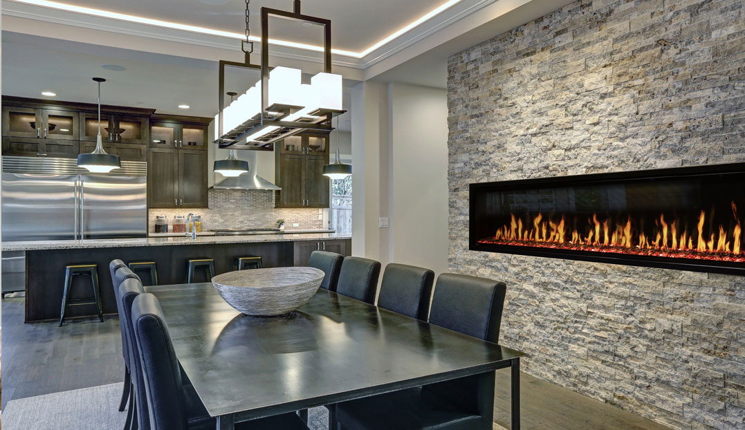 Electric Fireplace in Kitchen Fine Line